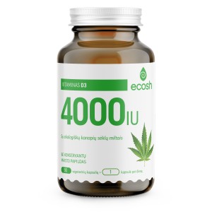 ECOSH vitaminas D3 4000TV, su ekologiškų kanapių sėklų miltais, 90 kapsulių